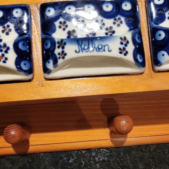 French Kitchen Porcelain & Wooden Wall Shelf Kitchen Apothecary Cabinet - Picture 13 of 15